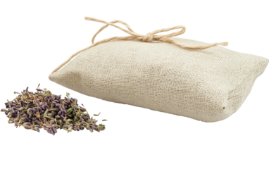 Premium botanical sachet with linen pouch created for aromatic, calming, and therapeutic home experiences isolated on transparent background PNG