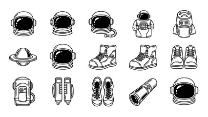 Astronaut equipment and space elements isolated on white background © kesyaaa
