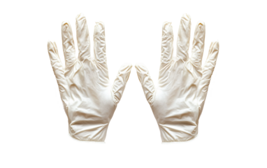 Disposable latex gloves pair positioned flat designed for hygiene protection and safe handling in daily tasks isolated on transparent background PNG