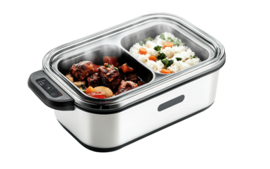 Compact dual compartment food warmer with efficient steaming system perfect for maintaining temperature and freshness isolated on transparent background PNG