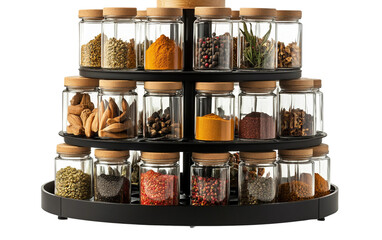Modern rotating spice rack featuring digital interface ideal for keeping spices fresh and neatly arranged isolated on transparent background PNG