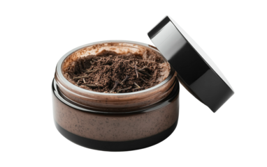 Essential oil infused clay mask jar with visible texture designed for deep facial cleansing, skin care, and wellness isolated on transparent background PNG