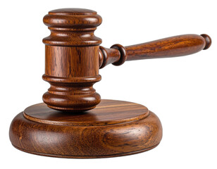 A wooden gavel, with stand, used in legal proceedings, isolated on black