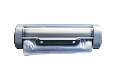 Compact kitchen vacuum bag roller for efficient storage, meal prep, and organized pantry management isolated on transparent background PNG