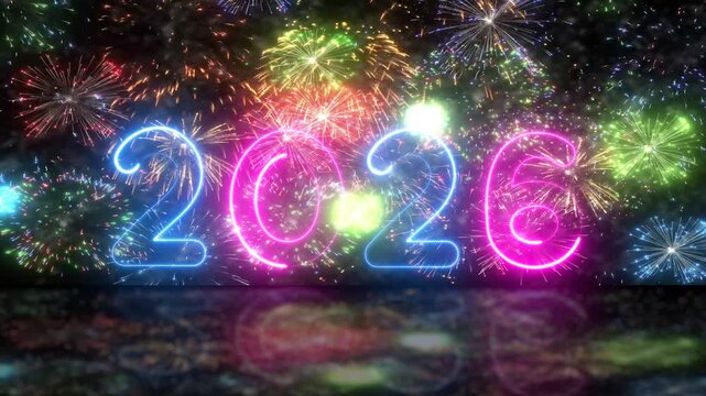 christmas merry happy new-year 2026 background. 2026 fireworks background loop.