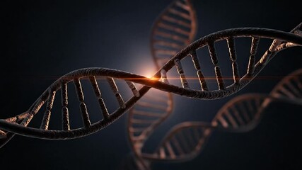 Abstract glowing DNA double helix structure representing genetic research, biotechnology, and scientific innovation in a dark, futuristic setting