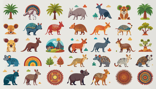 Collection of Various Cartoon Australian Animals.