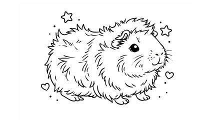 Adorable Fluffy Guinea Pig Line Art for Coloring