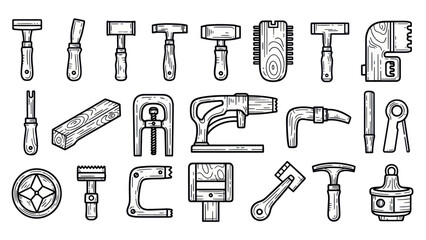 Obraz premium Collection of hand tools illustration in monochrome style on white background