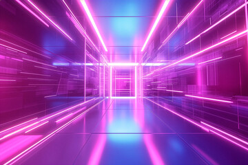 Background with moving neon lights reflecting the computing process.