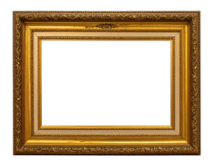 Fototapeta premium A regal, ornamental gold picture frame with a black void within, showcasing intricate carvings