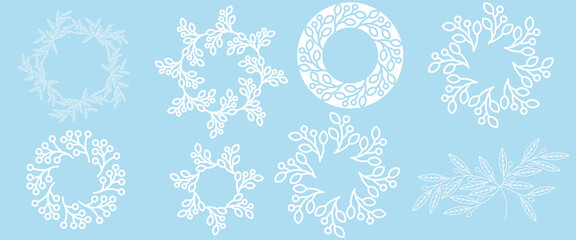 Cute minimalistic snowflakes collection. Festive winter holiday decorations for Christmas and New Year. Flat vector illustration