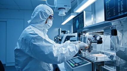 Scientist in protective suit working in a laboratory with advanced equipment. - Powered by Adobe