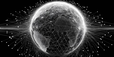A Visual Representation of Global Connectivity Through Network Lines Surrounding the Earth Depicting Digital Interactions and Data Flow