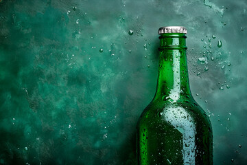 Refreshing green bottle on a neutral green background with space for text.