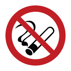 Universal No Smoking Prohibitory Symbol with Red Circle Slash and Cigarette Icon for Public Health Safety Signage and Smoke Free Environment Policy Compliance - High Vectorial Stock Image