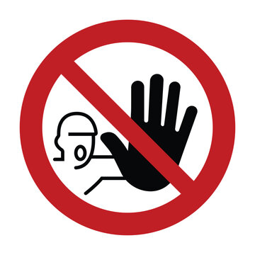 Universal No Unauthorised Entry Prohibitory Symbol with Red Circle Slash and Stop Hand Gesture Icon for Restricted Area Access Control and Security Policy Compliance - High Vectorial Stock Image