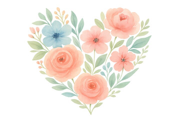 Watercolor floral arrangement forming heart shape transparent background