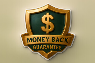Gold & Green Money Back Guarantee 3D Shield Badge
