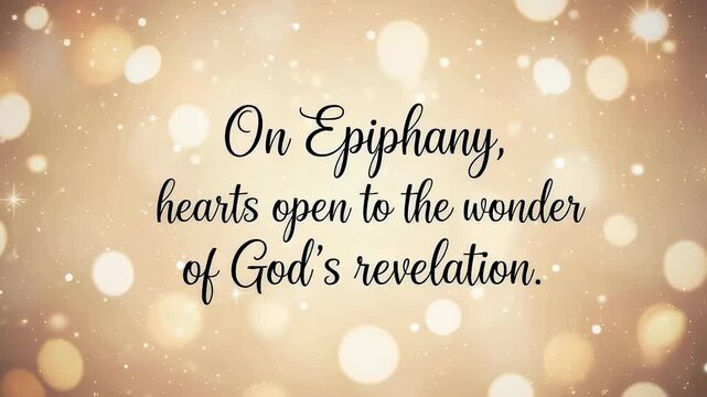 On Epiphany, hearts open to the wonder of Gods revelation text with sparkling bokeh background, spiritual message.
