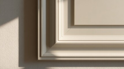 Close-up of a corner on a structured wall with a cream-colored frame and shadows