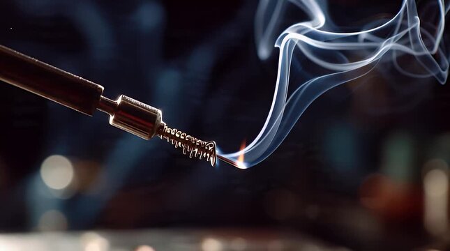 Detailed close-up of a soldering iron with intricate smoke patterns perfect for technology, crafting, or DIY projects with stunning visual appeal