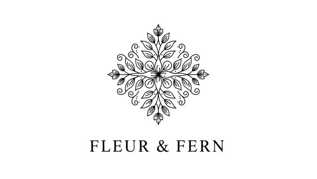 Elegant Fleur and Fern Botanical Logo Design with Intricate Leaf Patterns.