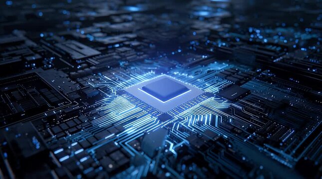 Dynamic glowing circuit board animation for tech presentations and futuristic projects, a vibrant and modern technology background with motion and innovation