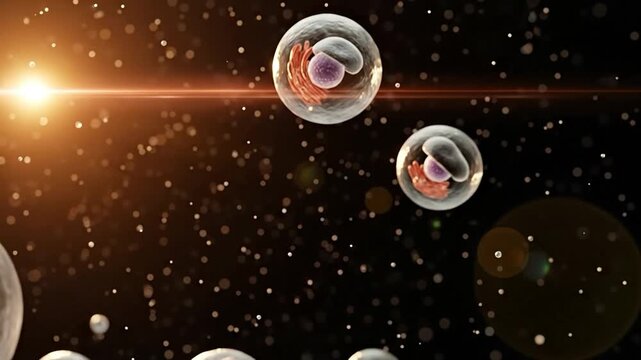 Detailed 3D rendering of biological cells with visible organelles like nucleus, mitochondria, and endoplasmic reticulum, representing biology and medical science.