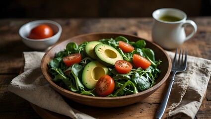 Photorealistic Fresh Healthy Salad with Vibrant Vegetables Top View