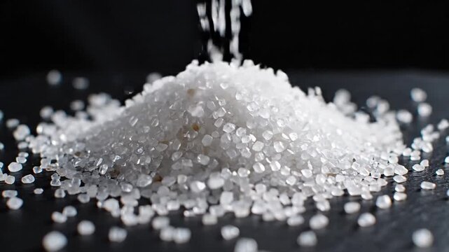 Coarse Sea Salt Crystals Poured Onto Dark Slate Surface With Black Background In Dramatic Lighting