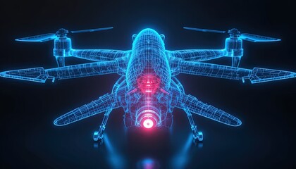 Drone Futuristic Wireframe Illustration: Advanced Technology and Innovation for Modern Projects