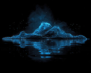 Abstract digital landscape, blue glowing lines