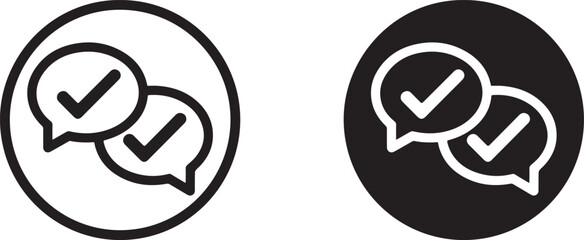 Verified Chat Message Line and Solid Icon Set with Check Mark Communication Symbol © Universal Icons Lab