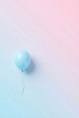 A solitary blue balloon floats against a soft pink and blue gradient background