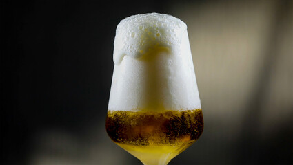 Refreshing Golden Beer with Abundant White Foam Overflowing from a Glass