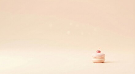 Sweet Little Cake with Cherry on Top on Pastel Background