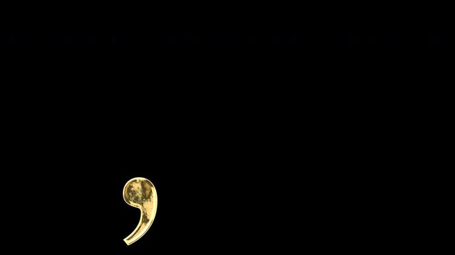 Gold comma, light reflecting and patterns shifting, alpha channel