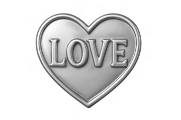 Silver heart shape with love embossed, transparent background