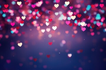 Purple hearts shape colored bokeh background