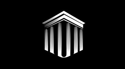 Stylized Classical Columns Vector Icon on Black Background. Neoclassical Architecture Symbol for Law, Finance, Stability