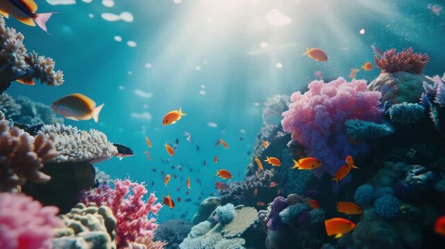 A captivating of an aquarium teeming with colorful fish and coral.