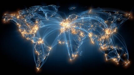 A Stunning Visualization of Global Connectivity through Light Paths in a Digital World Mapping Network Connections