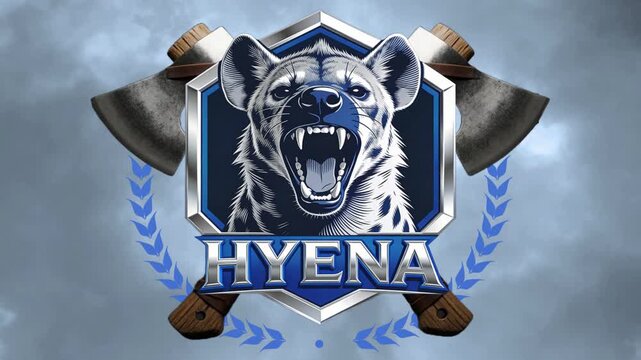 Powerful hyena emblem illustration featuring a fierce snarling hyena head with sharp teeth and intense expression