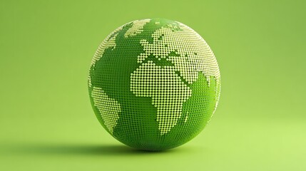 Abstract Green Earth Globe Made of Pixels on Light Green Background Represents Global Connectivity and Environmental Awareness with Soft Lighting