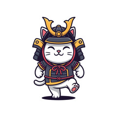 Obraz premium Vector icons Cute Samurai Cat Cartoon Illustration. EPS Editable
