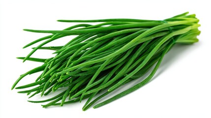 Fototapeta premium Fresh Green Garlic Chives Bunch Isolated on White Background with Detailed Texture