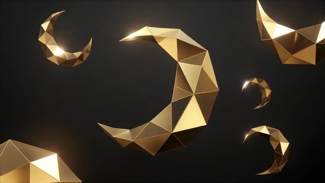 A serene Ramadan background featuring layered geometric stars and crescent shapes moving at varying speeds in a dark environment