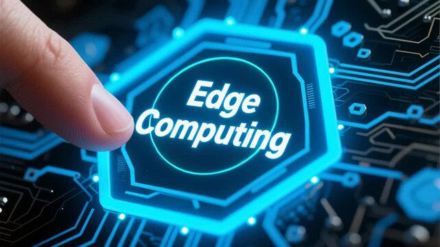 Edge computing circuit finger technology digital network security software development block chain based business glowing futuristic neon data connection processor hardware electronics