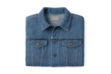 Folded blue denim jacket on transparent background